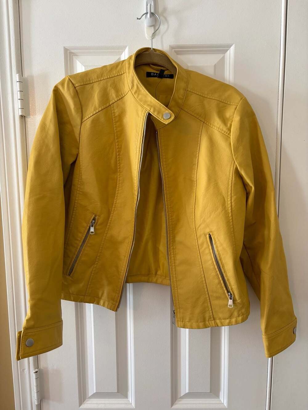 Baccini Motorcycle Jacket Yellow Faux Leather Biker
